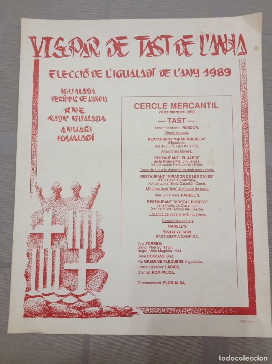 Otros art&iacute;culos de coleccionismo en papel: men&uacute; VI sopar de tast de l' Anoia elecci&oacute; de l' Igualada 1989 restaurant la muralla