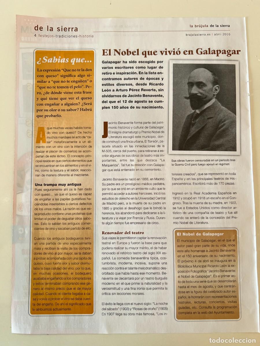 Otros Art&iacute;culos de Coleccionismo en Papel: HOJA REVISTA JACINTO BENAVENTE, EL NOBEL QUE VIVI&Oacute; EN GALAPAGAR