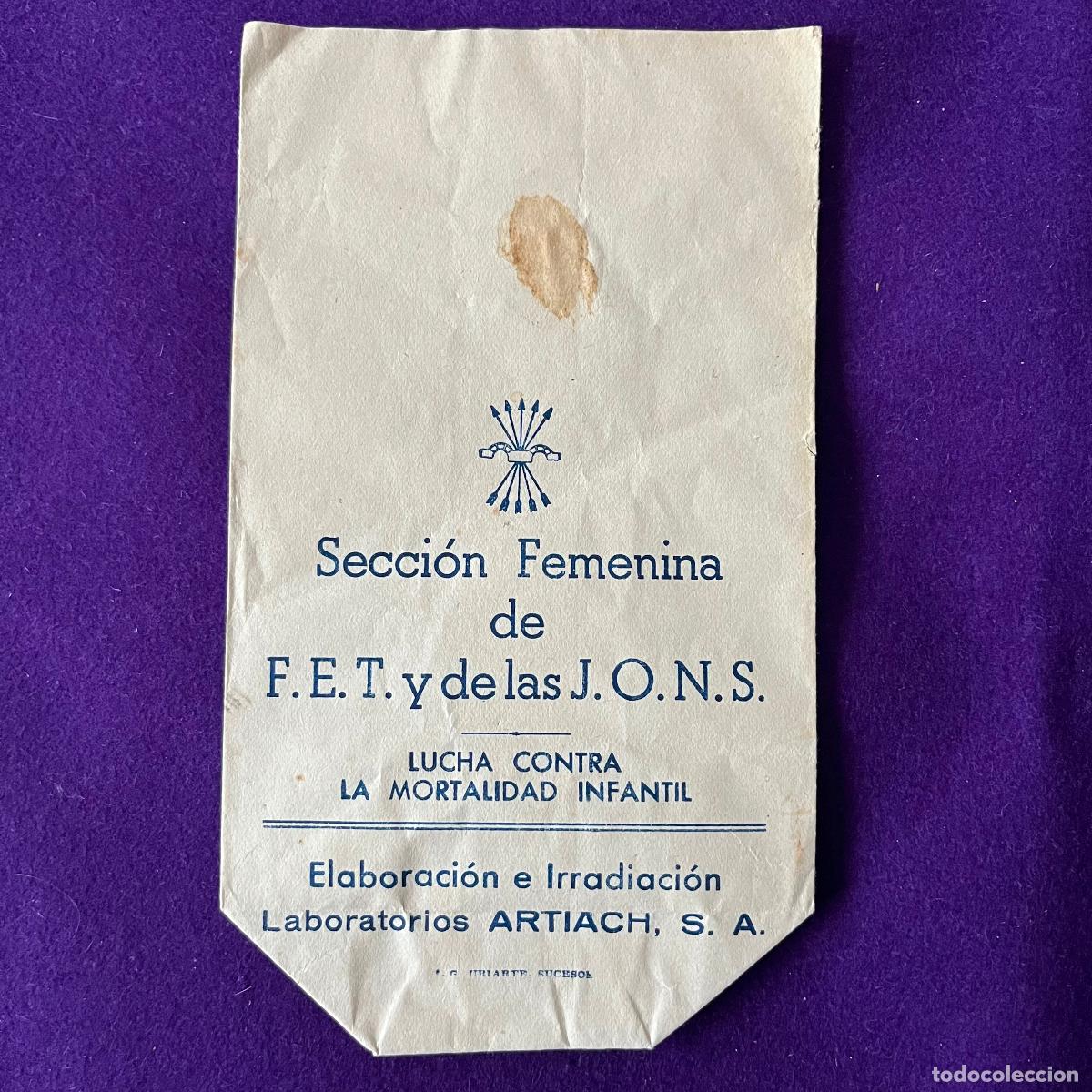 Otros Art&iacute;culos de Coleccionismo en Papel: SOBRE PARA HARINA DE LA SECCION FEMENINA DE FALANGE. LUCHA CONTRA LA MORTALIDAD INFANTIL. 1940.