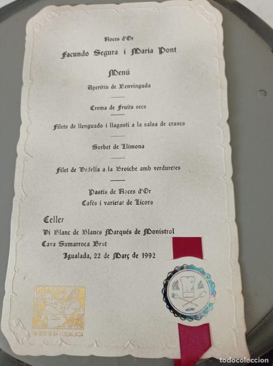 Otros art&iacute;culos de coleccionismo en papel: men&uacute; noces d'Or granja Pla Igualada 1992