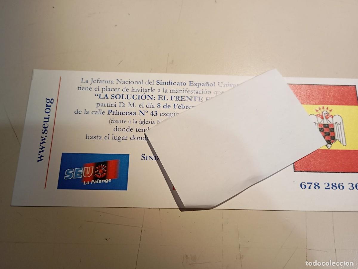 Otros art&iacute;culos de coleccionismo en papel: INVITACI&Oacute;N MANIFESTACI&Oacute;N SEU- LA SOLUCI&Oacute;N EL FRENTE ESPA&Ntilde;OL REF UR MES 3D