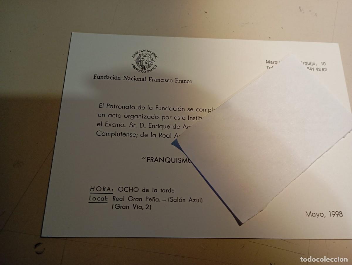 Otros art&iacute;culos de coleccionismo en papel: INVITACI&Oacute;N CONFERENCIA ENRIQUE AGUINAGA FRANQUISMO PARA ANTIFRANQUISTAS 1998 REF UR MES 3D