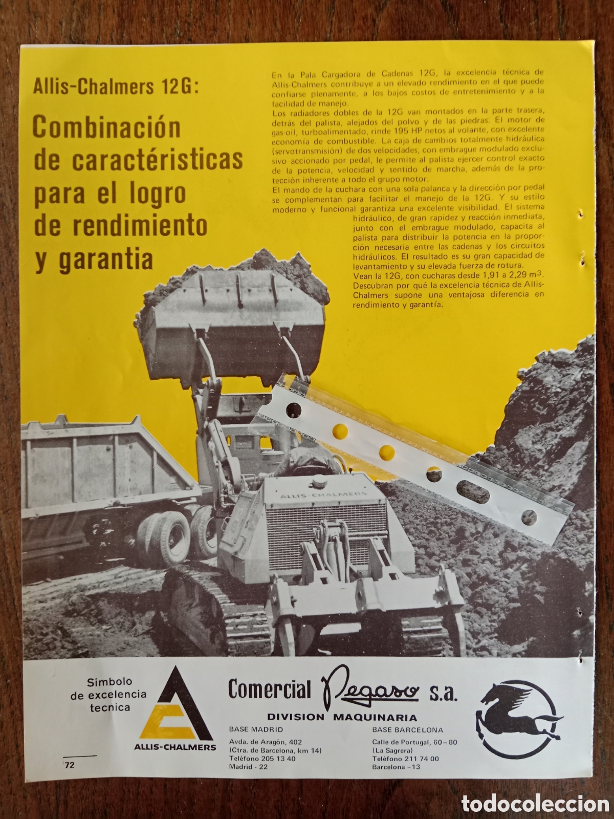 Otros Art&iacute;culos de Coleccionismo en Papel: Publicidad maquinaria pala cargadora allis chalmers Pegaso