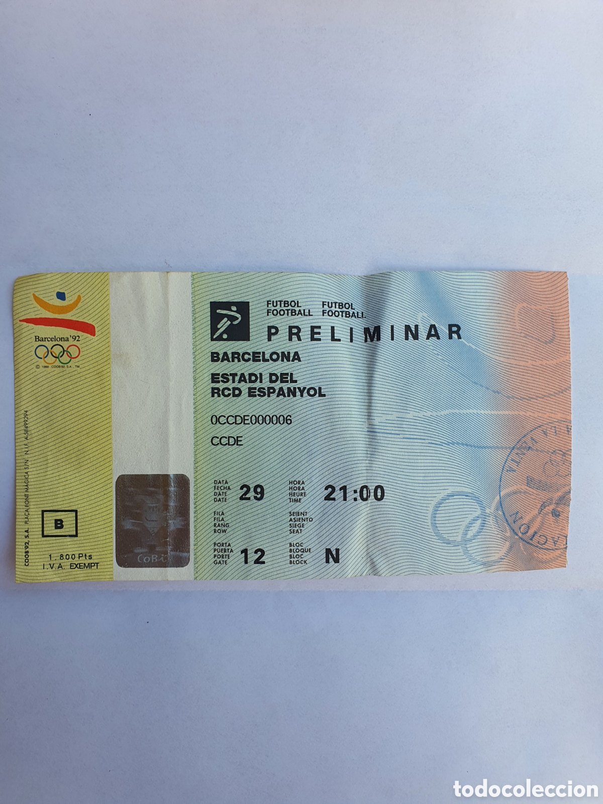 Otros art&iacute;culos de coleccionismo en papel: Entrada barcelona 92 estadi espanyol olimpiadas