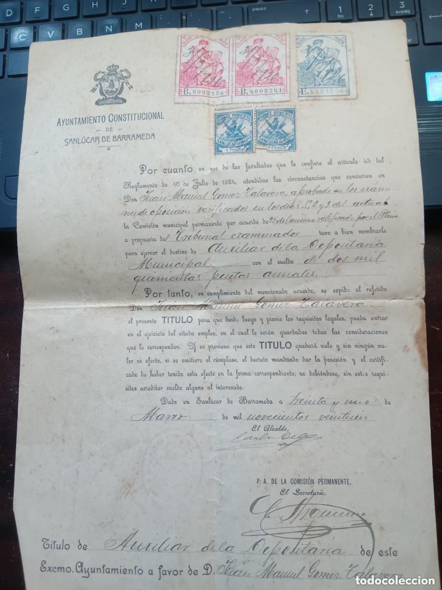 Otros Art&iacute;culos de Coleccionismo en Papel: Titulo ayuntamiento sanlucar de barrameda
