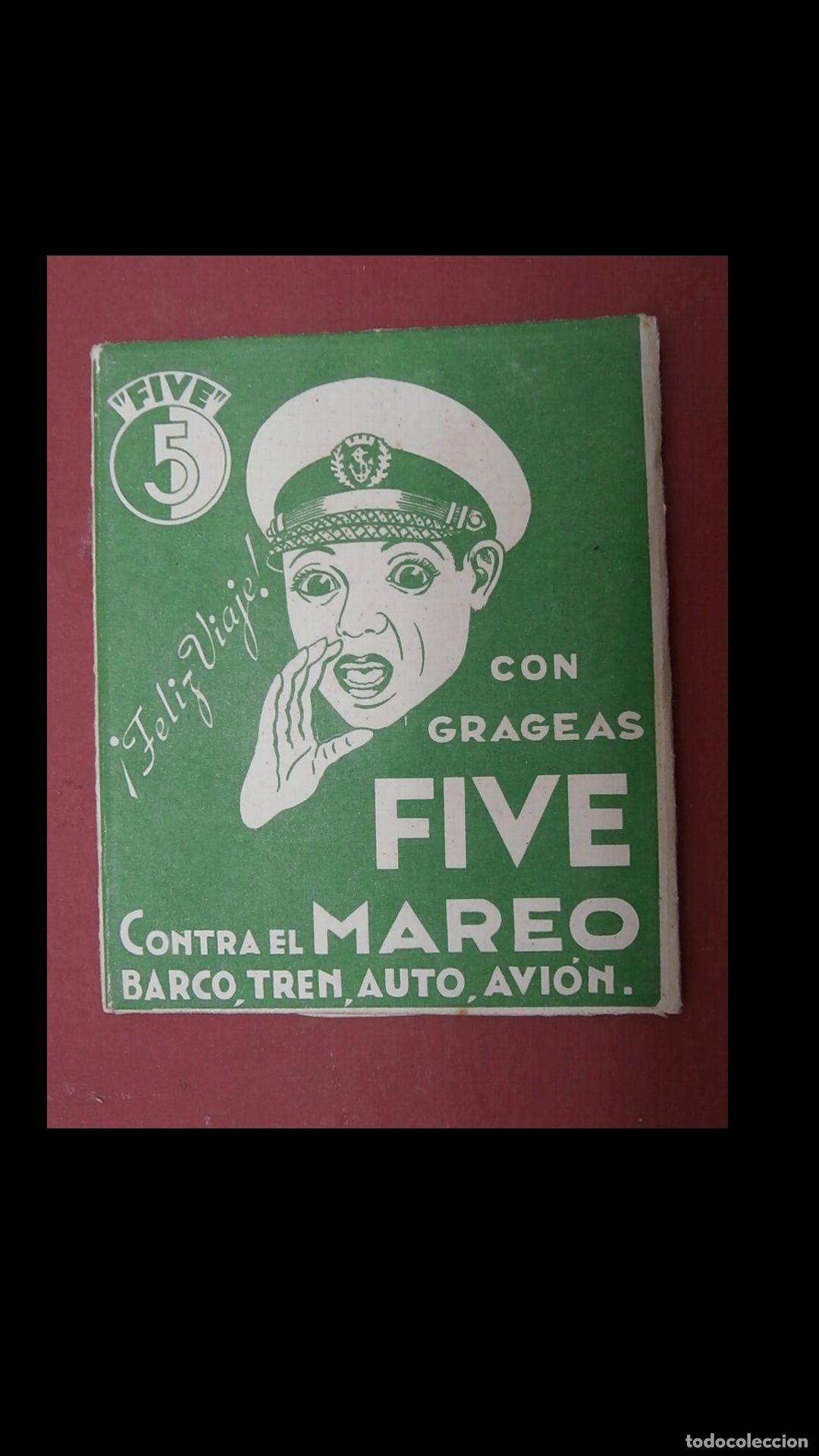 Outros artigos de papel: Grajeas Five 5. Contra el mareo. Barco, tren, auto, avion..Juego enigma