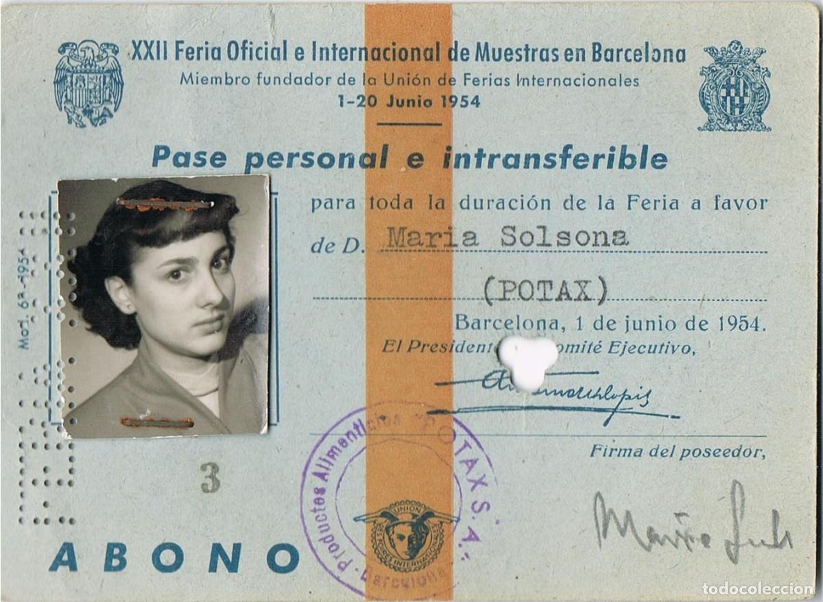 Otros art&iacute;culos de coleccionismo en papel: 1037. Carnet, pase personal stand Feria Muestras BARCELONA 1954. Flan POTAX