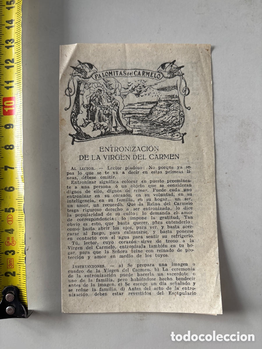 Otros Art&iacute;culos de Coleccionismo en Papel: ENTRONIZACI&Oacute;N DE LA VIRGEN DEL CARMEN. FR. S. M&ordf;. B. , O. CARM.