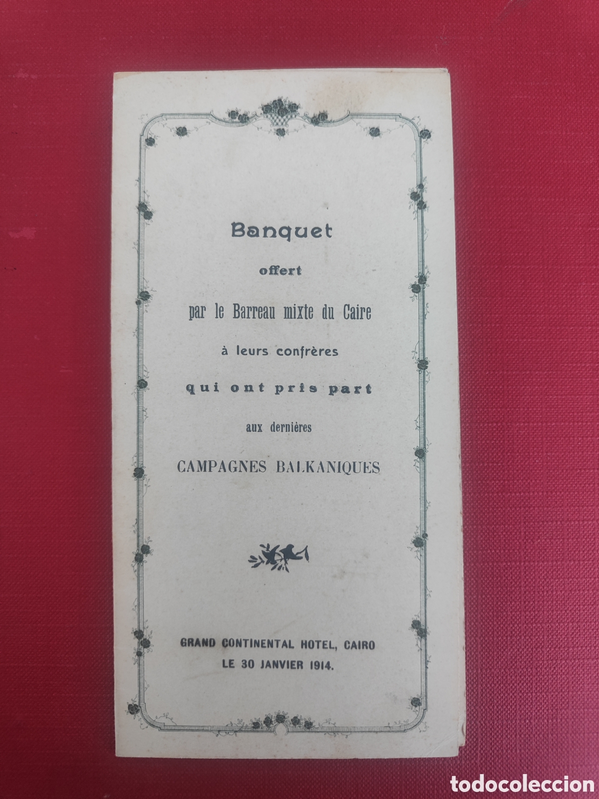 Otros Art&iacute;culos de Coleccionismo en Papel: Men&uacute; de banquete 1914, Grande Continental Hotel, Cairo. Para las campa&ntilde;as balcanicas