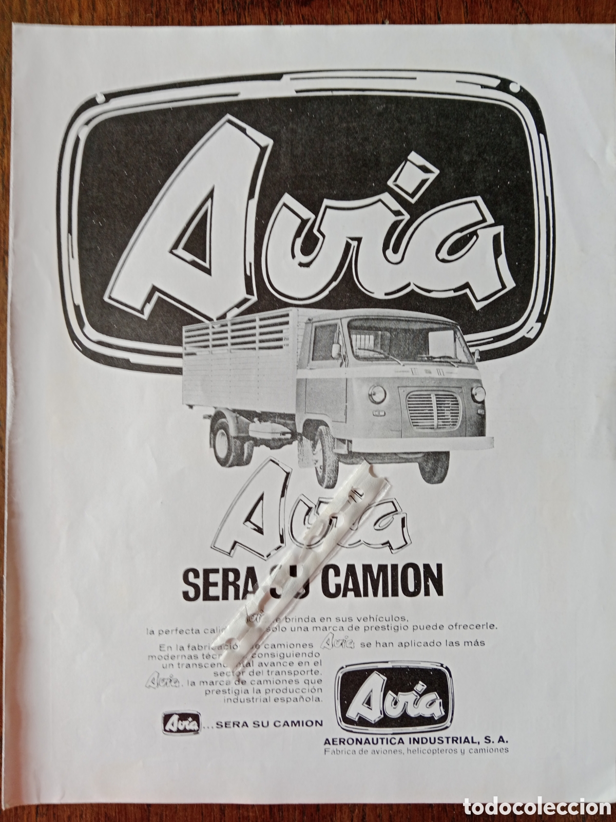 Paper Collecting Others: Publicidad cami&oacute;n avia aeron&aacute;utica industrial sa