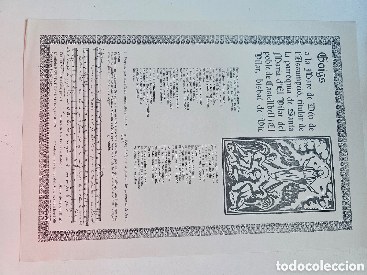 Collectionnisme Papier divers: Goigs Gozos a Mare de D&eacute;u de l'Assumpci&oacute;, Sta M&ordf; Vilar. Castellbell el Vilar 1969