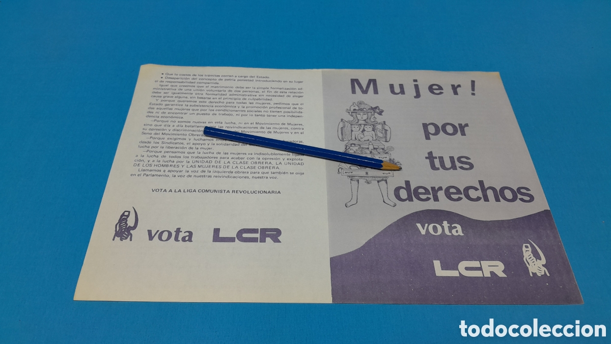 Otros Art&iacute;culos de Coleccionismo en Papel: PROPAGANDA ELECTORAL - VOTA LCR (LIGA COMUNISTA REVOLUCIONARIA) - MUJER POR TUS DERECHOS
