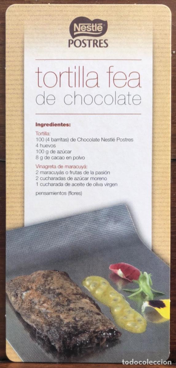 Otros art&iacute;culos de coleccionismo en papel: TORTILLA FEA DE CHOCOLATE (Receta) - POSTRES NESTL&Eacute; / ARZAK - CARTONCILLO DE 17 CM X 8 CM