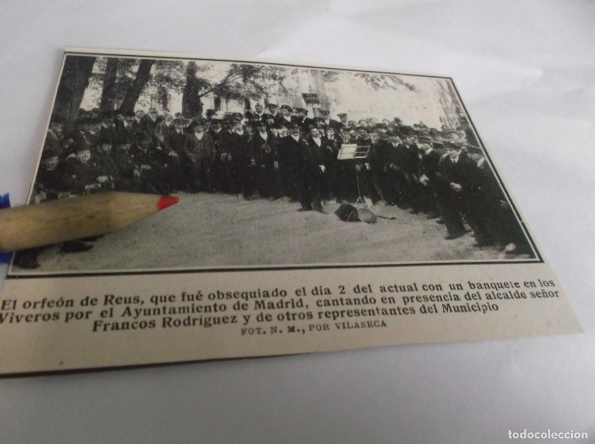Otros Art&iacute;culos de Coleccionismo en Papel: RECORTE A&Ntilde;O 1911(MADRID)EL ORFE&Oacute;N DE REUS ,OBSEQUIADO CON BANQUETE POR EL ALCALDE FRANCOS RODR&Iacute;GUEZ