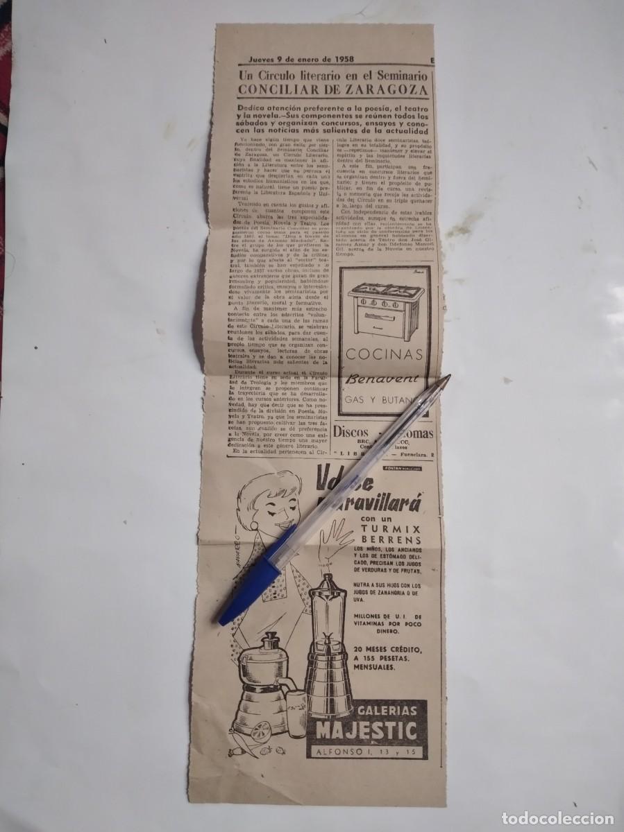 Otros Art&iacute;culos de Coleccionismo en Papel: GALER&Iacute;AS MAJESTIC ALFONSO I ZARAGOZA BATIDORA TURMIX BERRENS PUBLICIDAD 1958 RECORTE DE PRENSA