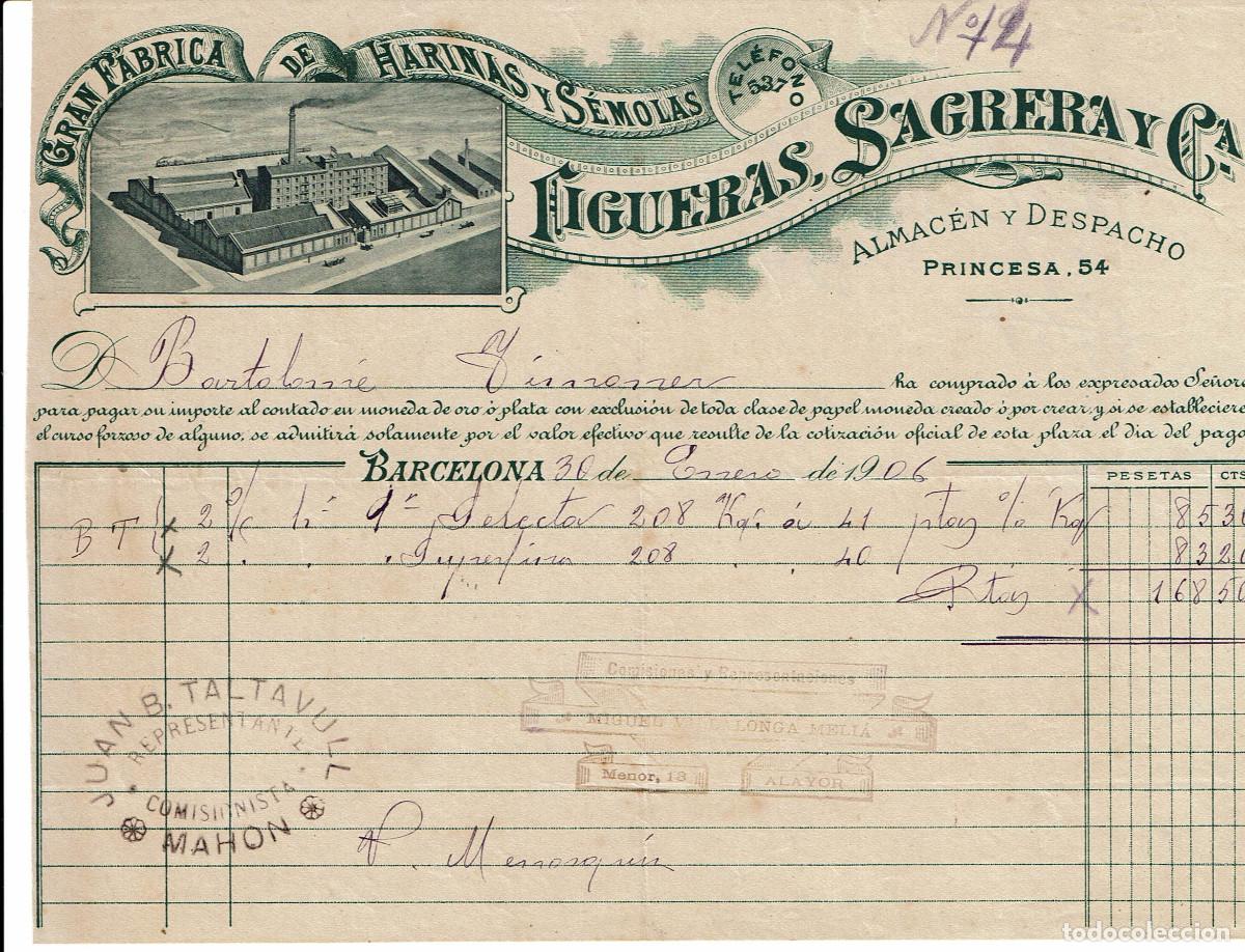 Otros Art&iacute;culos de Coleccionismo en Papel: ANTIGUA FACTURA. -FIGUERAS, SAGRERA Y C&ordf;. BARCELONA. A&Ntilde;O 1906. (F00303)