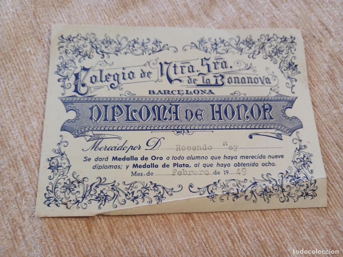 Otros Art&iacute;culos de Coleccionismo en Papel: DIPLOMA DE HONOR -COLEGIO DE NTRA. SRA. DE LA BONANOVA-BARCELONA 1949