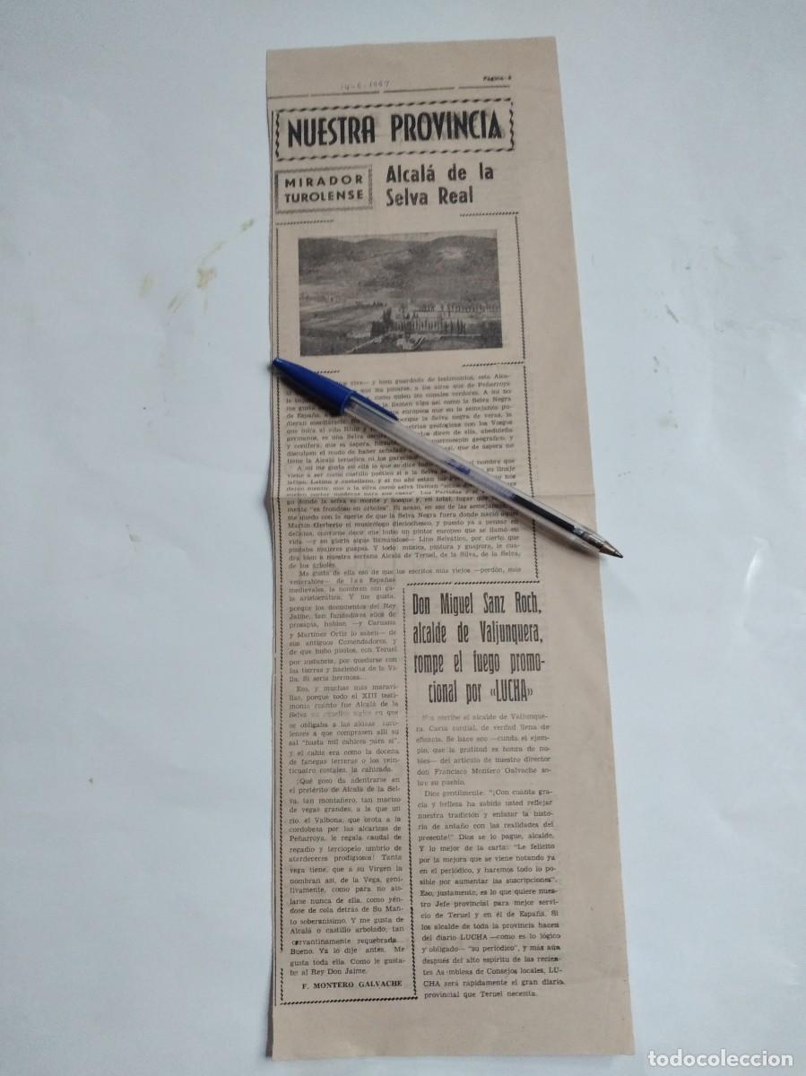Otros Art&iacute;culos de Coleccionismo en Papel: ALCAL&Aacute; DE LA SELVA REAL VALJUNQUERA ALCALDE MIGUEL SANZ ROCH A&Ntilde;O 1967 RECORTE DE PRENSA
