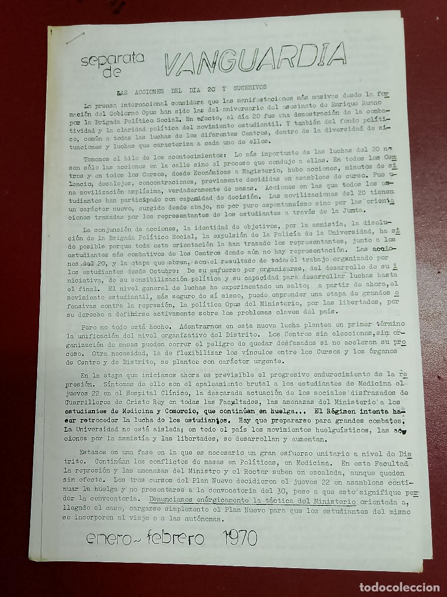 Collectionnisme Papier divers: Separata de Vanguardia. Enero-febrero 1970