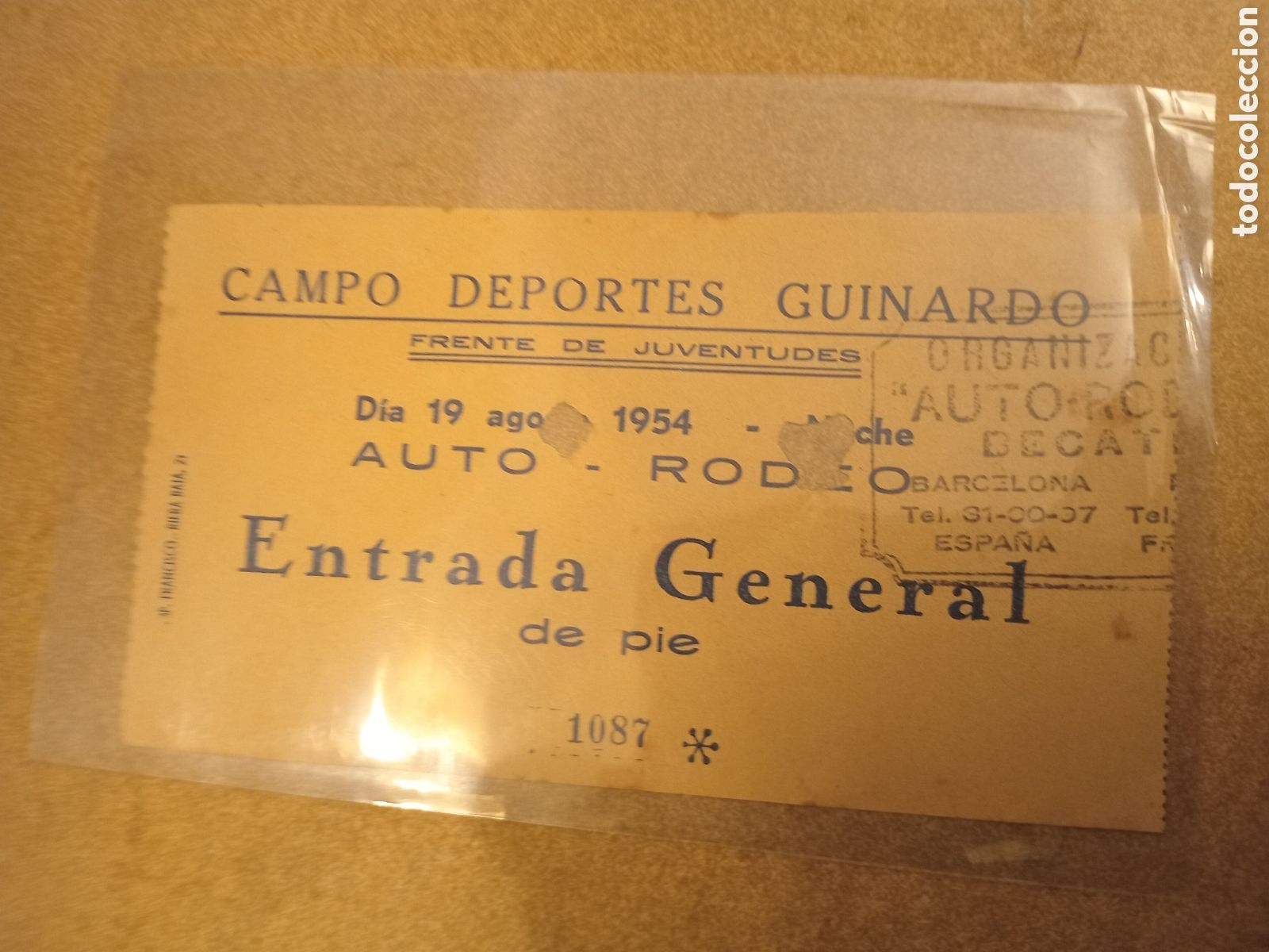 Sammelleidenschaft Andere Papierartikel: ENTRADA AUTO RODEO, CAMPO JUVENTUDES GUINARDO, 1954