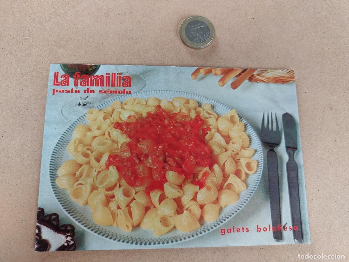 Outros artigos de papel: POSTAL PUBLICITARIA PASTAS DE S&Eacute;MOLA LA FAMILIA - PLATO GALETS A LA BOLO&Ntilde;ESA - A&Ntilde;O 1970