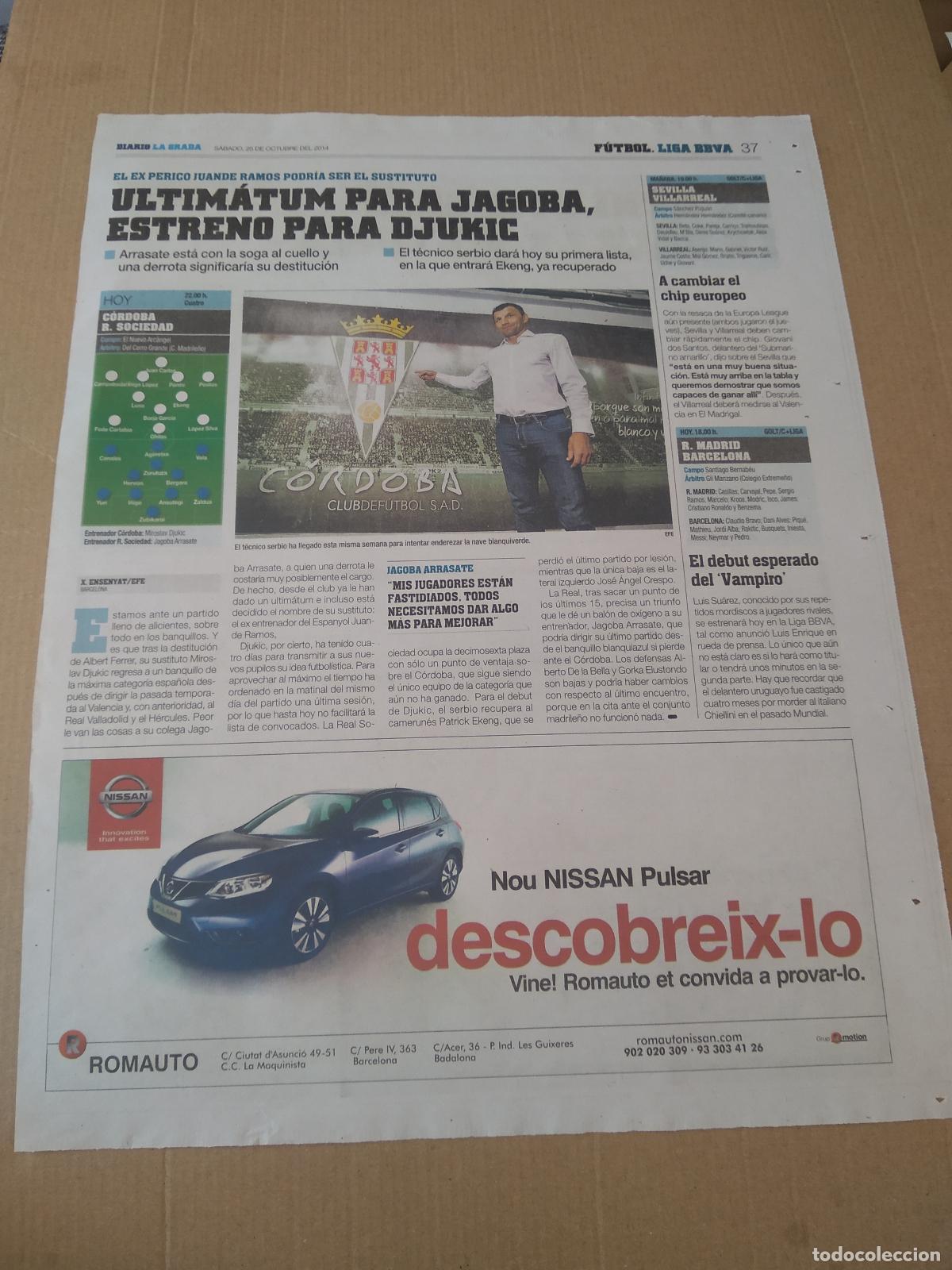 Otros Art&iacute;culos de Coleccionismo en Papel: HOJA PERIODICO DIARIO LA GRADA DJUKIC CORDOBA PUBLICIDAD NISSAN VALVERDE ATHLETIC CLUB BILBAO