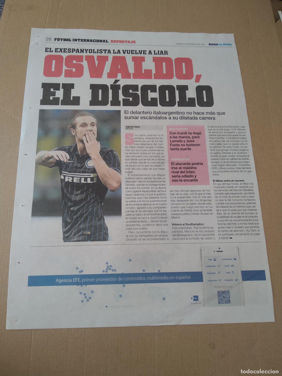 Otros art&iacute;culos de coleccionismo en papel: HOJA PERIODICO DIARIO LA GRADA OSVALDO INTER MILAN PULSERAS BRILLANTES PUBLICIDAD
