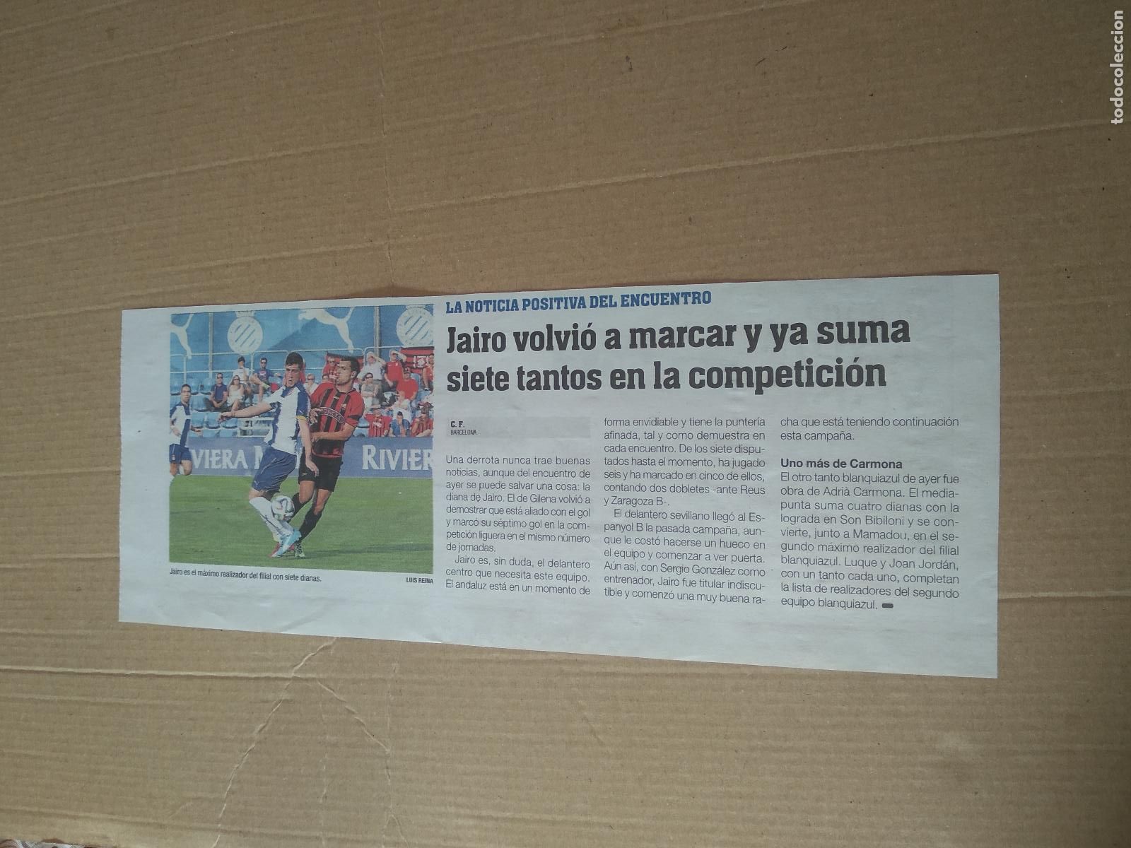 Otros Art&iacute;culos de Coleccionismo en Papel: HOJA PERIODICO DIARIO LA GRADA JAIRO ESPANYOL VS REUS PUBLICIDAD TOYOTA