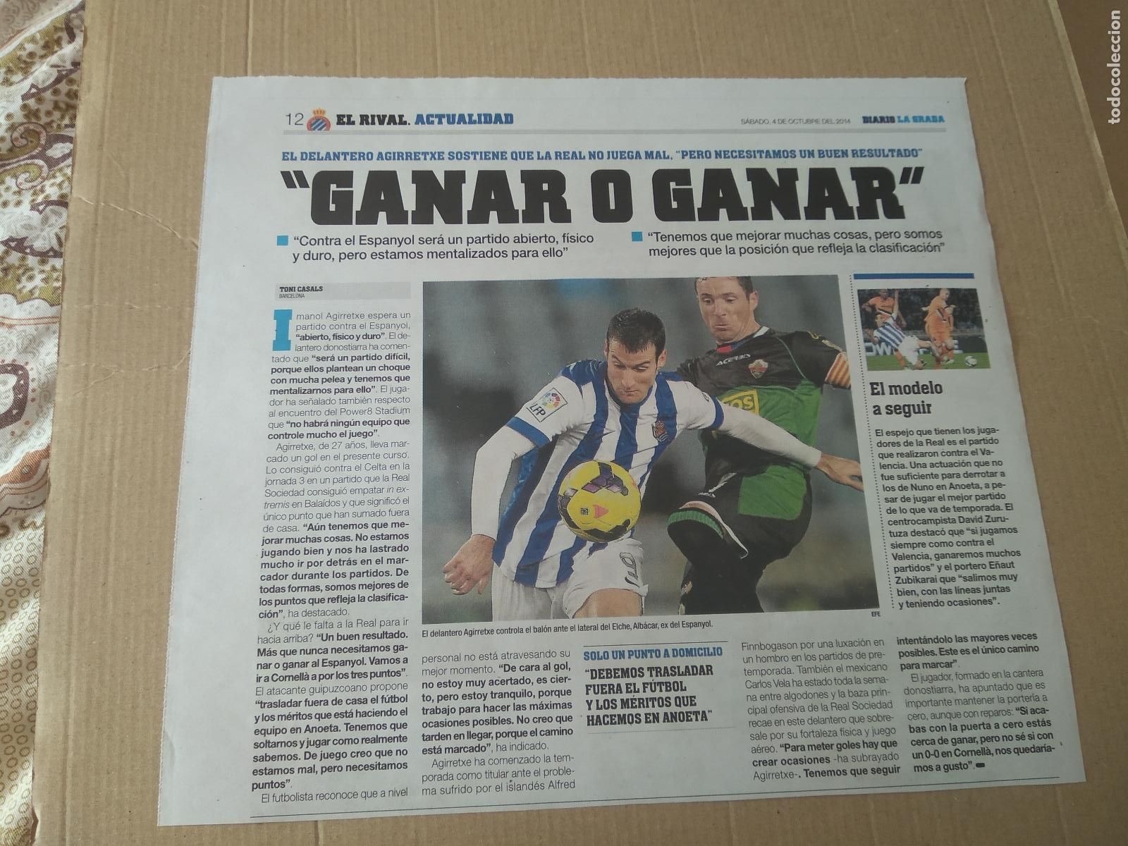 Otros Art&iacute;culos de Coleccionismo en Papel: HOJA PERIODICO DIARIO LA GRADA EDU ALBACAR ELCHE VS AGIRRETXE REAL SOCIEDAD PUBLICIDAD BMW