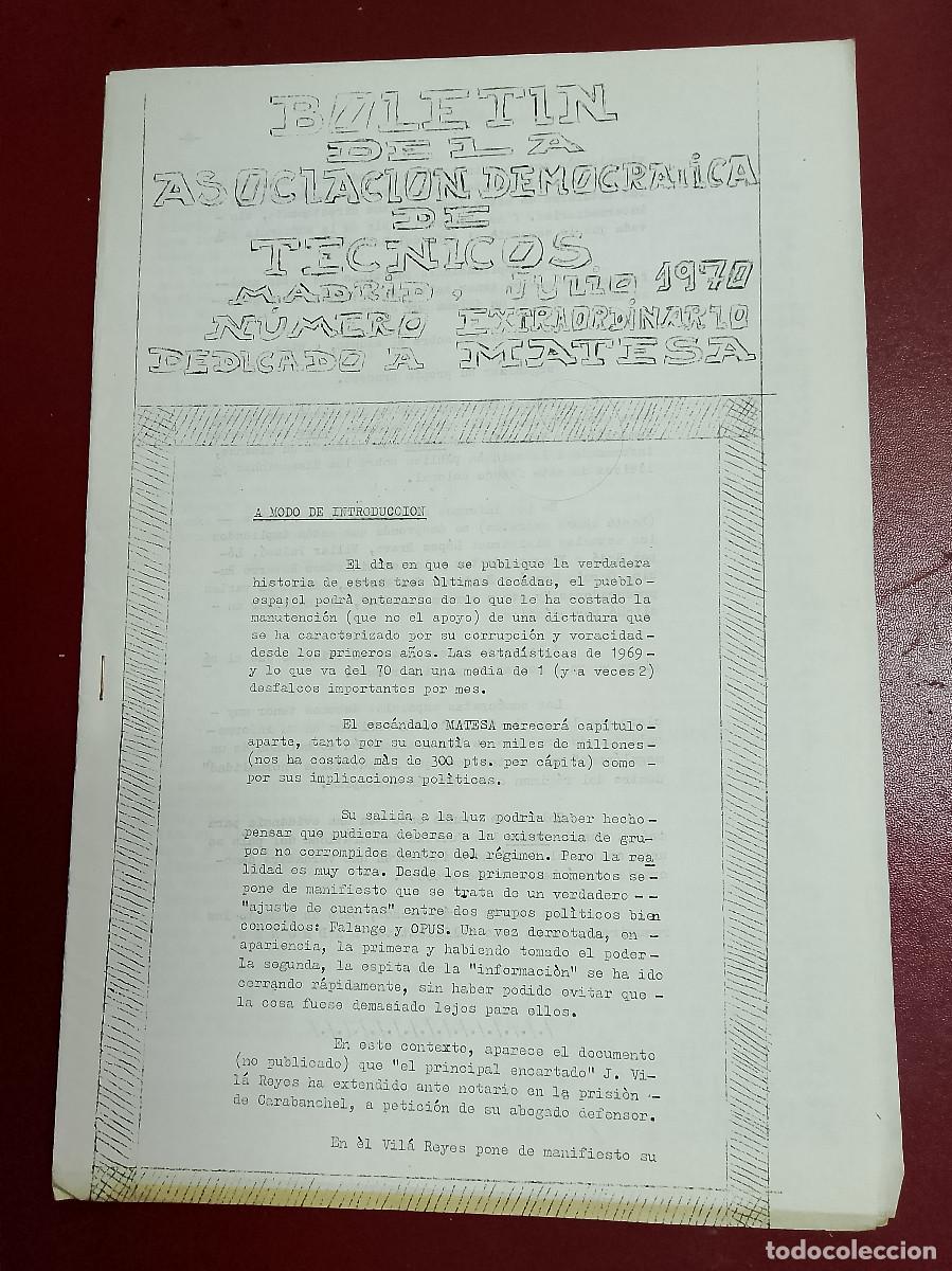 Collectionnisme Papier divers: Bolet&iacute;n de la Asociaci&oacute;n Democr&aacute;tica de T&eacute;cnicos. Madrid, julio de 1970