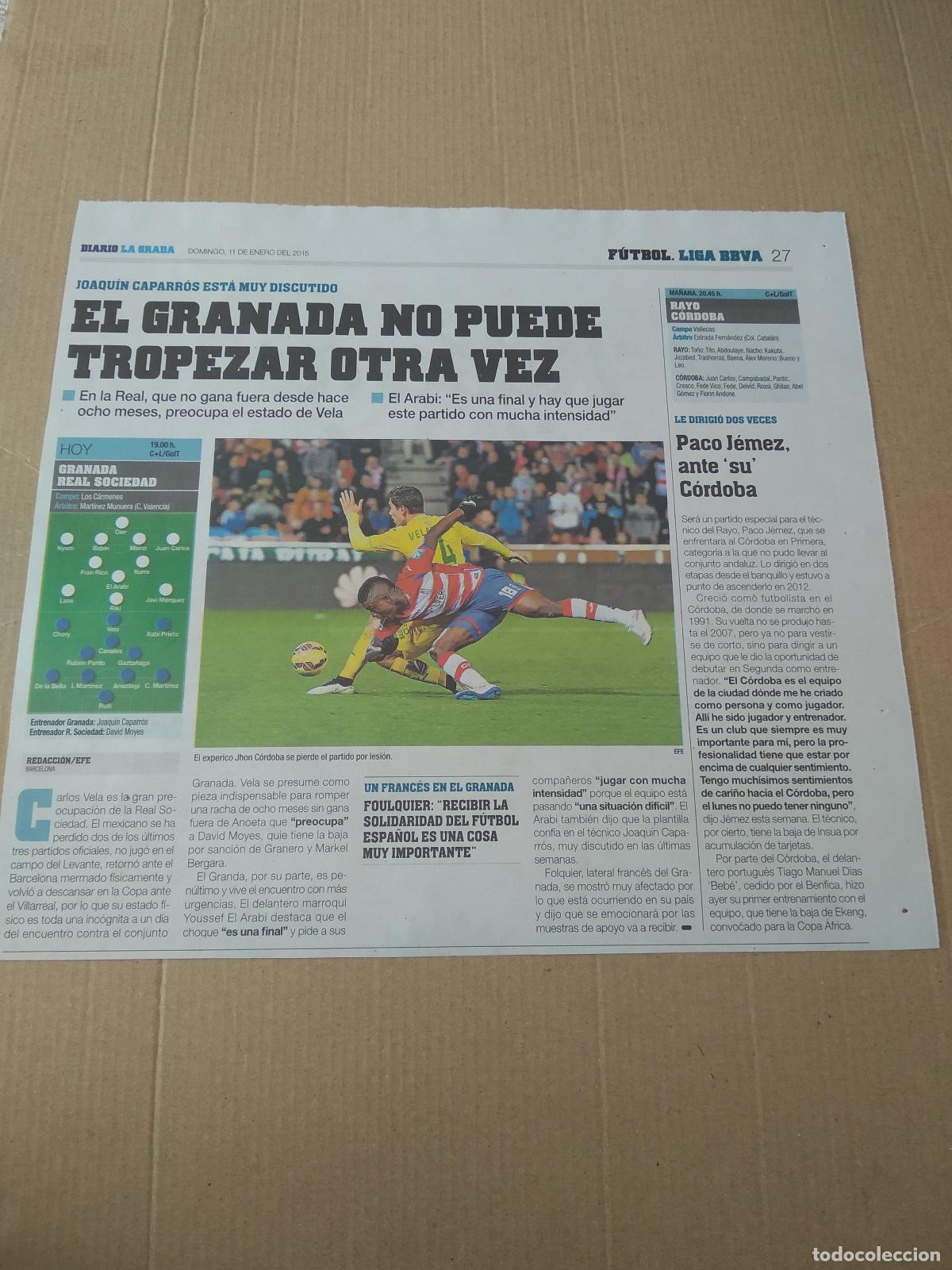 Otros Art&iacute;culos de Coleccionismo en Papel: HOJA PERIODICO DIARIO LA GRADA JHON CORDOBA GRANADA VELAZQUEZ GETAFE PUBLICIDAD PULSERAS BRILLANTES