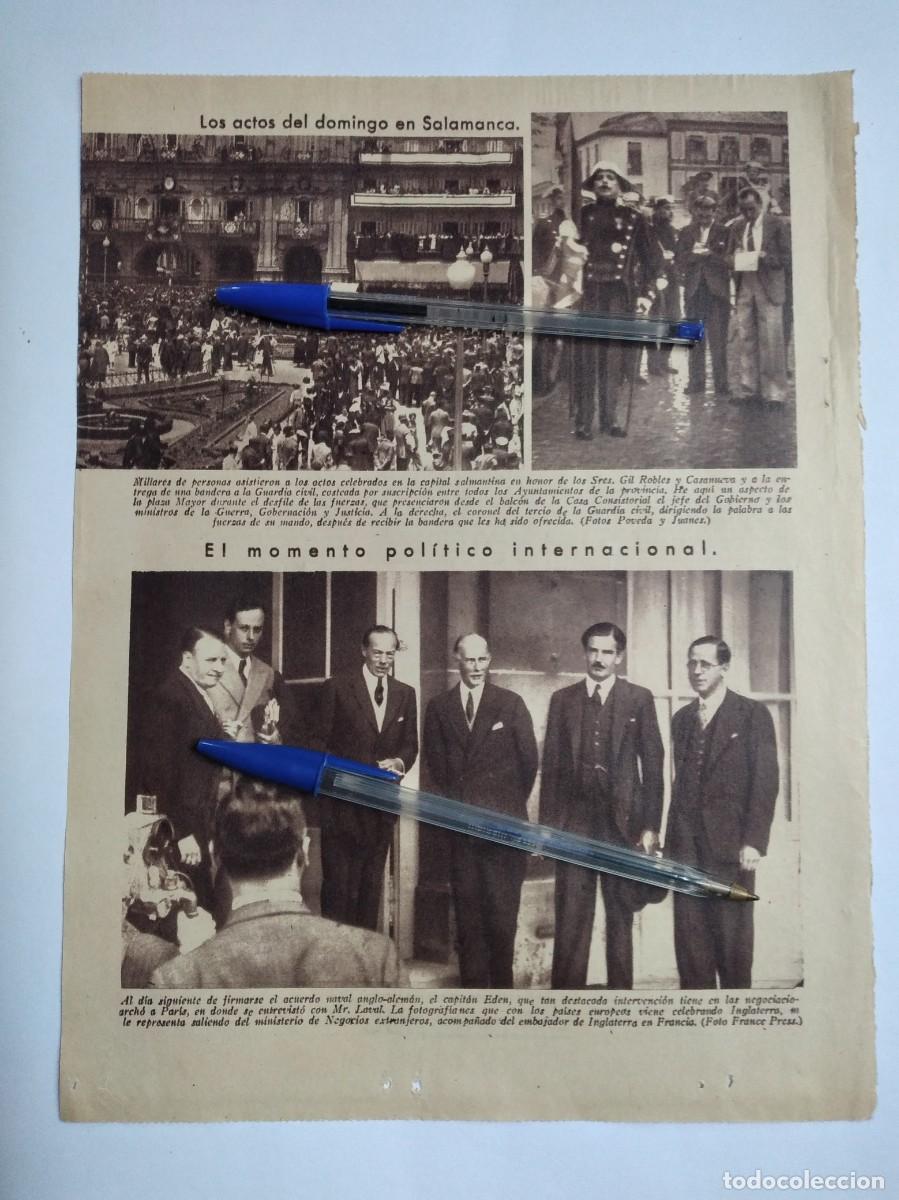 Otros Art&iacute;culos de Coleccionismo en Papel: SALAMANCA PLAZA MAYOR DESFILE ENTREGA BANDERA A LA GUARDIA CIVIL FOTOS HOJA PRENSA A&Ntilde;O 1935