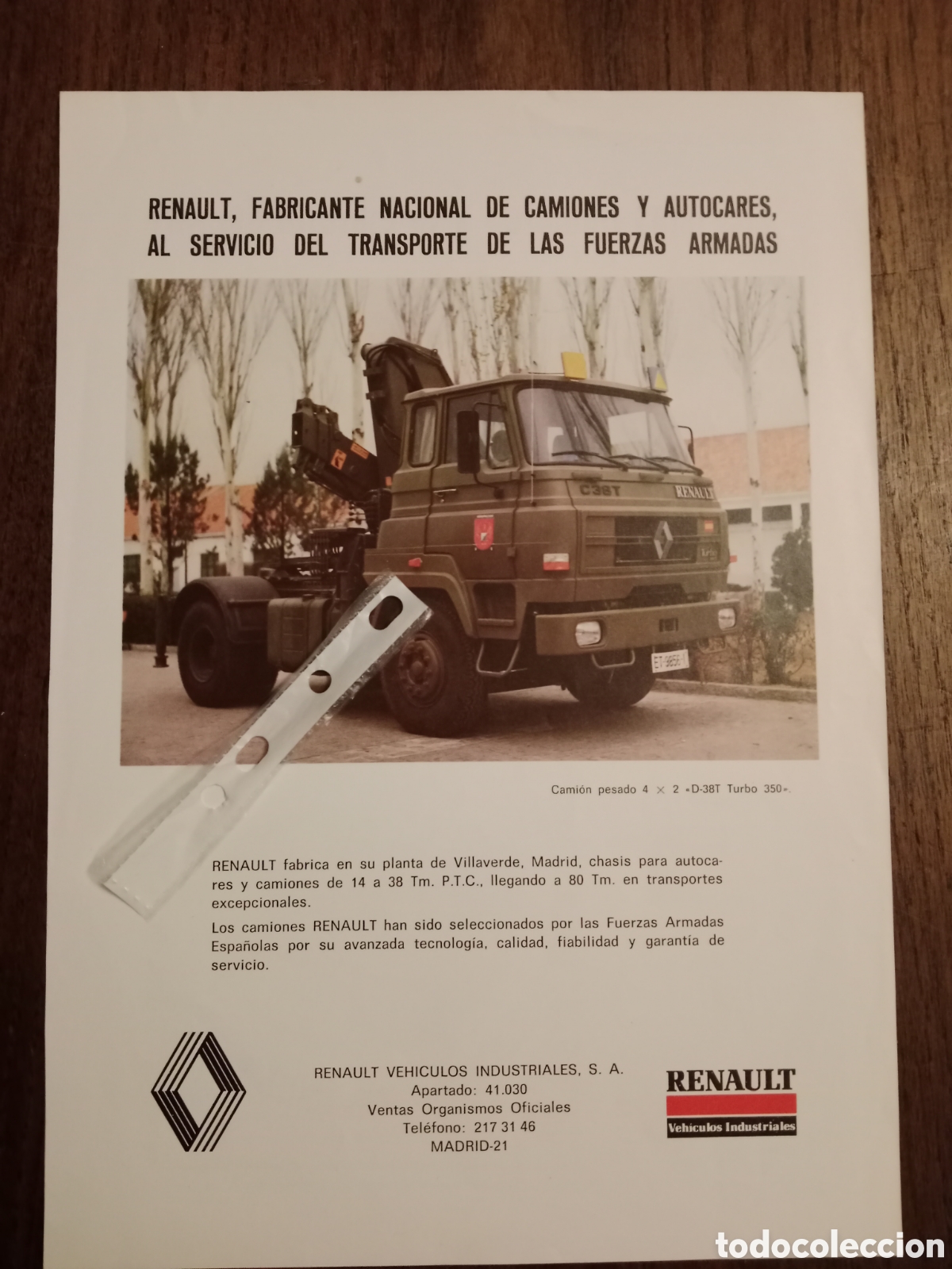 Collectionnisme Papier divers: Publicidad cami&oacute;n Renault militar