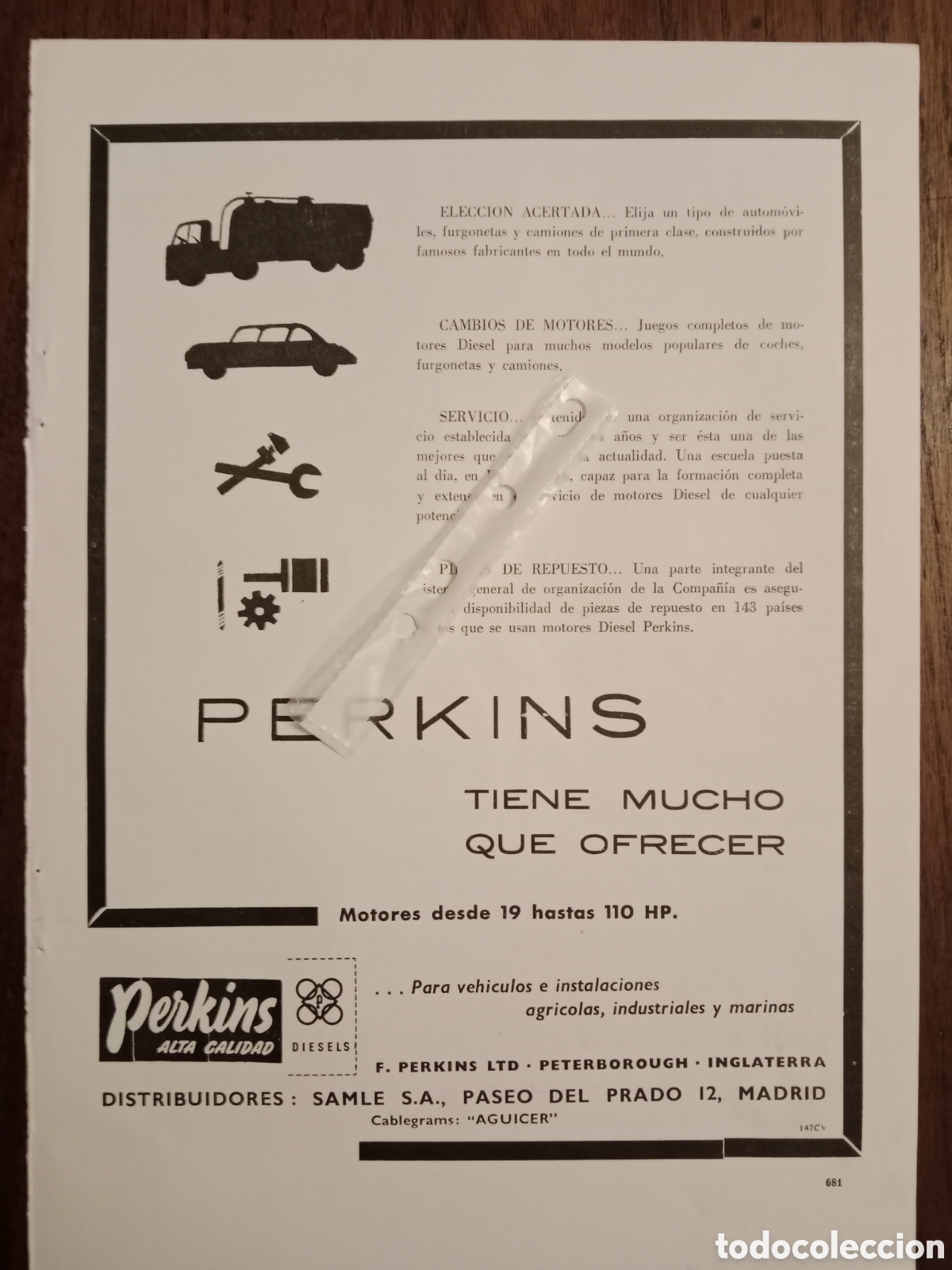 Collectionnisme Papier divers: Publicidad motores perkins