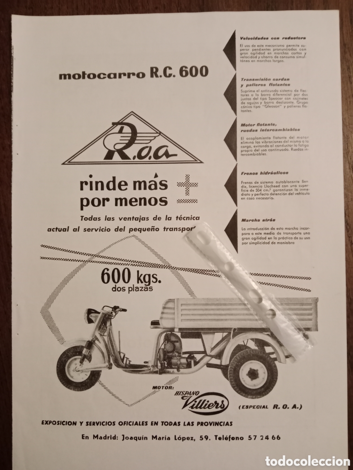 Collectionnisme Papier divers: Publicidad motocarro roa