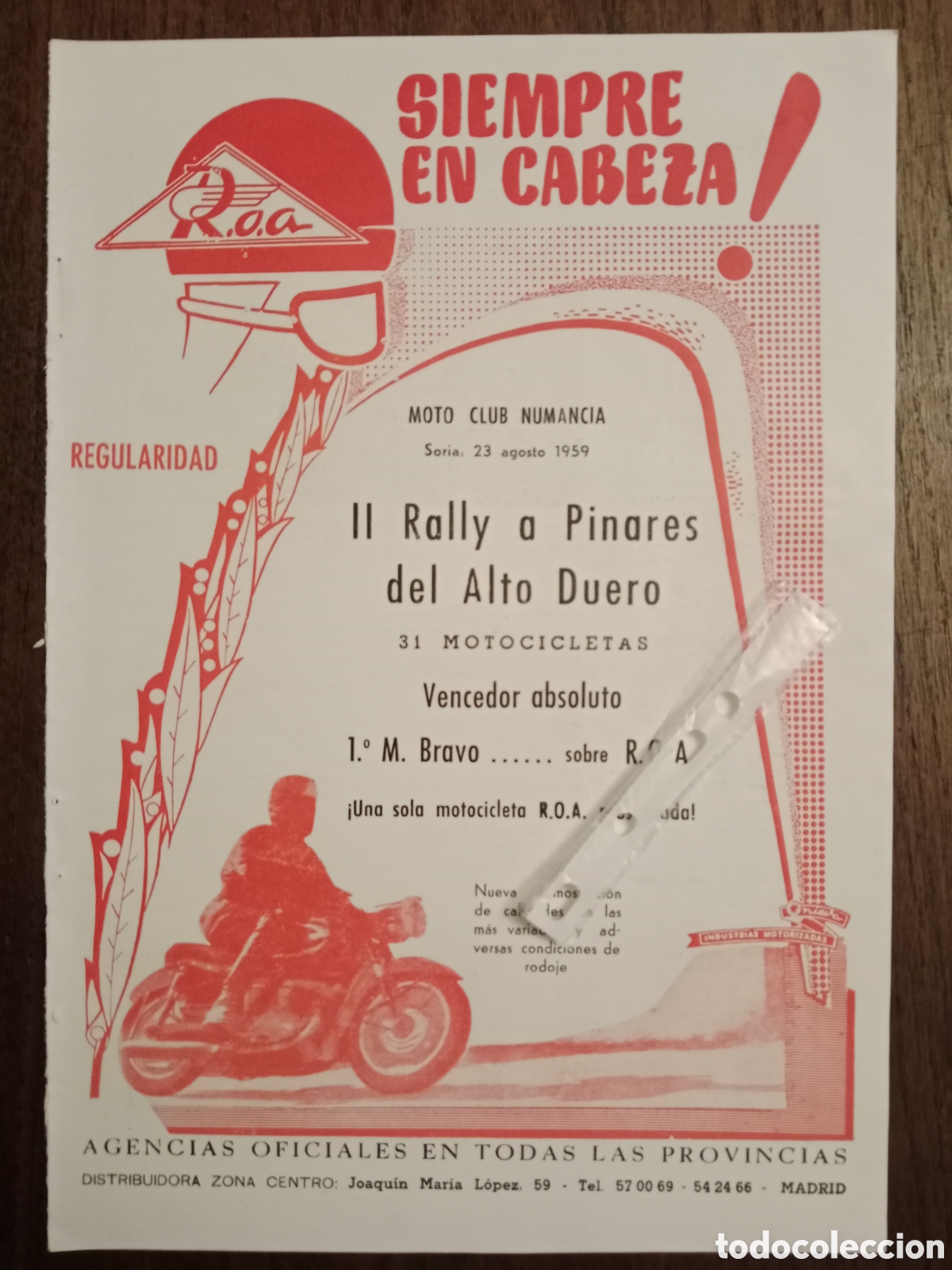 Collectionnisme Papier divers: Publicidad moto roa 1959