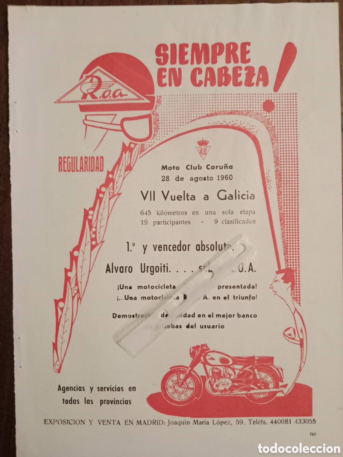 Collectionnisme Papier divers: Publicidad moto roa 1960
