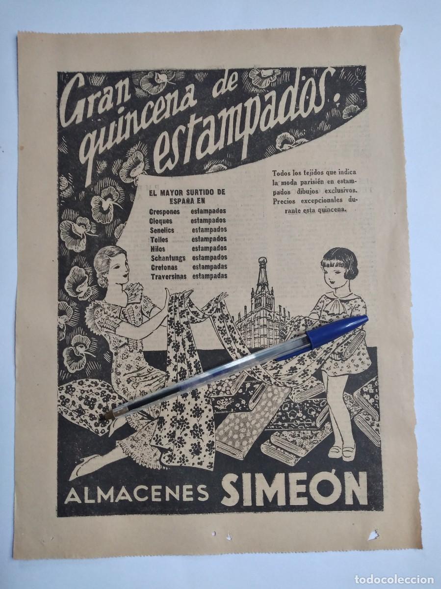 Collectionnisme Papier divers: ALMACENES SIME&Oacute;N GRAN QUINCENA DE ESTAMPADOS CRESPONES CLOQUES SENELICS TOILES A&Ntilde;O 1935