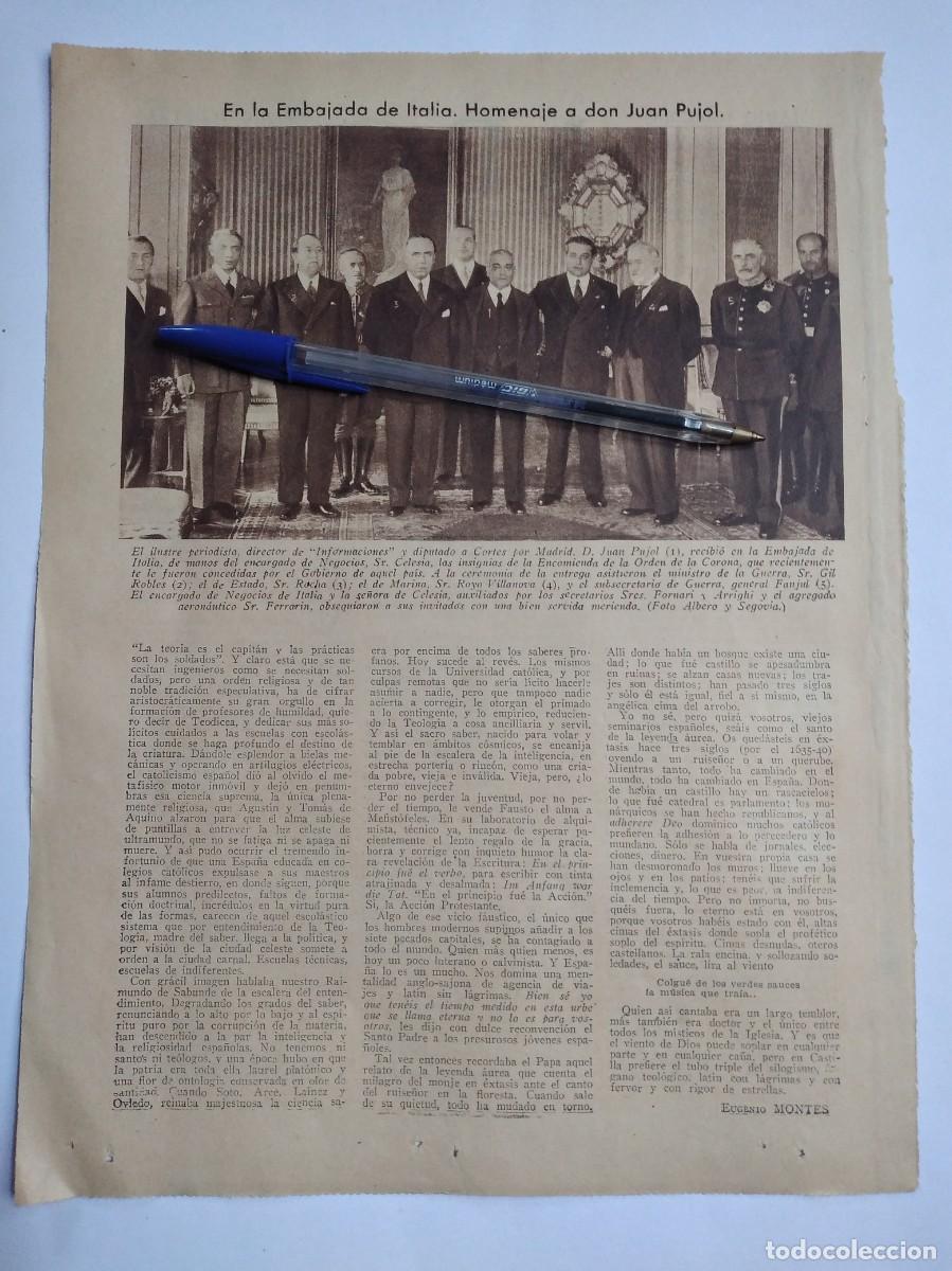 Outros artigos de papel: HOMENAJE A JUAN PUJOL MART&Iacute;NEZ DIRECTOR INFORMACIONES EMBAJADA ITALIA FOTO PRENSA A&Ntilde;O 1935