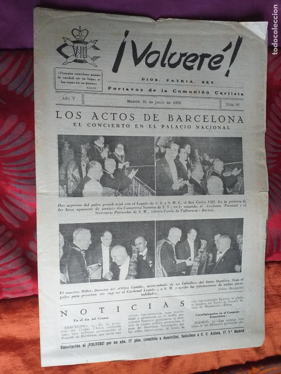 Outros artigos de papel: MADRID-V72-VOLVERE-MADRID 1952-LOS ACTOS DE BARCELONA-N&ordm;80-A&Ntilde;O V