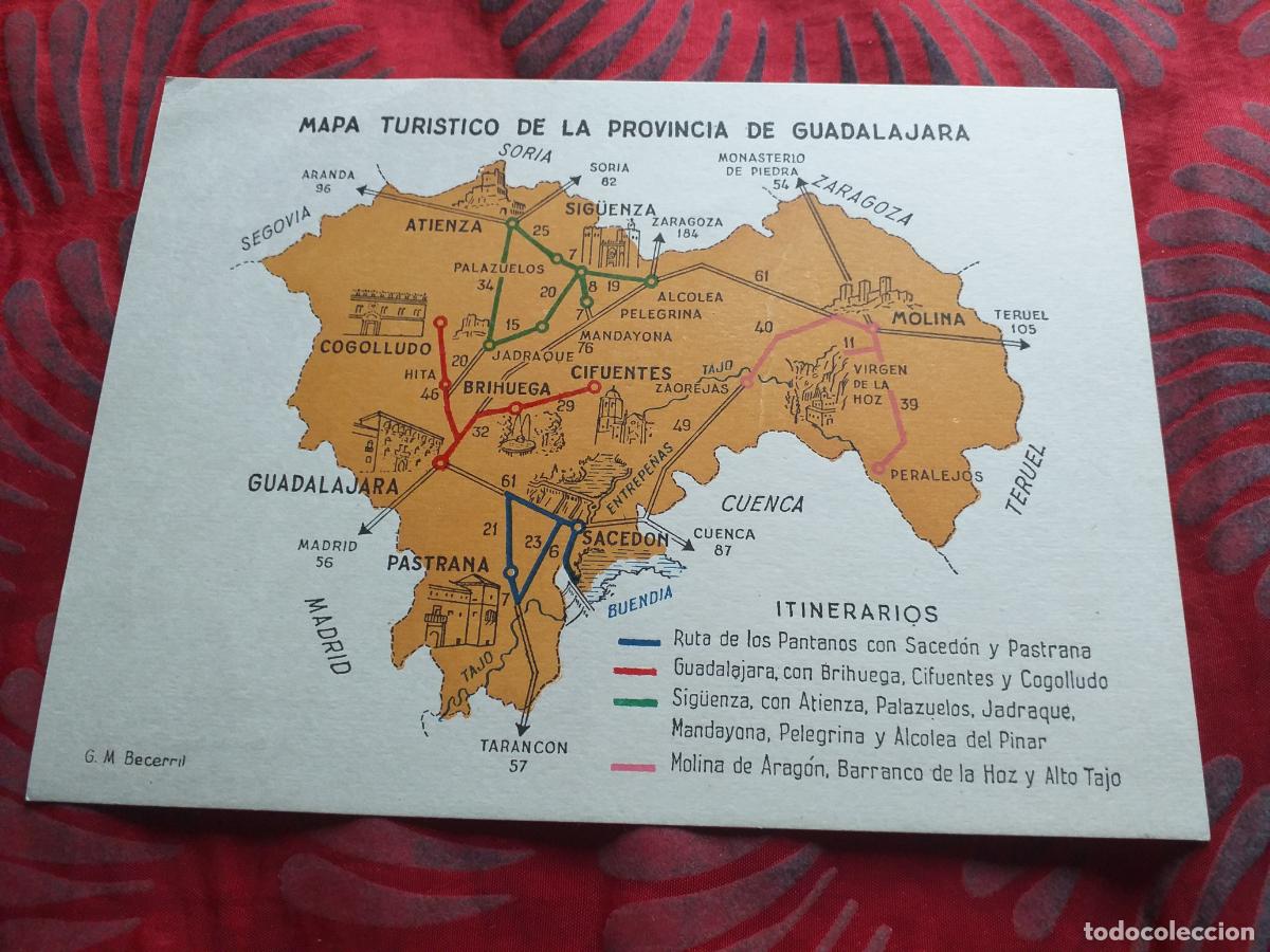 Outros artigos de papel: GUADALAJARA-V72-MAPA TURISTICO DE LA PROVINCIA DE GUADALAJARA-160X120mm-DL.GU 61 - 1961