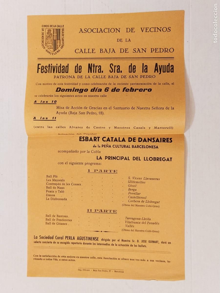 Paper Collecting Others: BARCELONA -ASOCIACION DE VECINOS CALLE BAJA DE SAN PEDRO- PROGRAMA -IMP OLIVERO-VER FOTOS-(K-13.691)