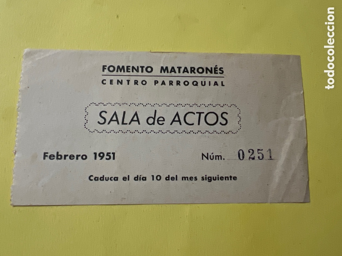 Paper Collecting Others: L434. ENTRADA DEL CENTRO PARROQUIAL - FOMENTO MATARON&Eacute;S - SALA DE ACTOS - 1951