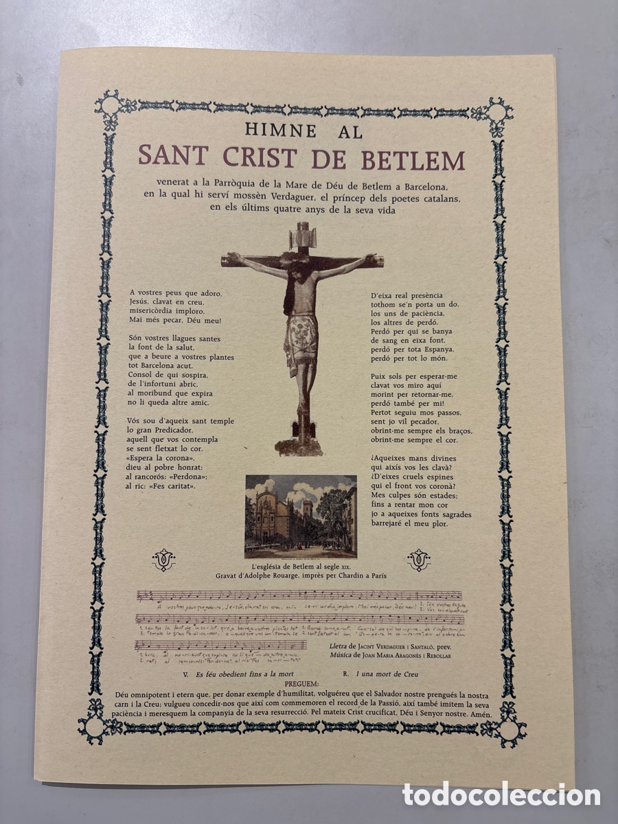 Otros Art&iacute;culos de Coleccionismo en Papel: HIMNE AL SANT CRIST DE BETLEM. PARROQUIA DE LA MARE DE DEU DE BETLEM A BARCELONA.