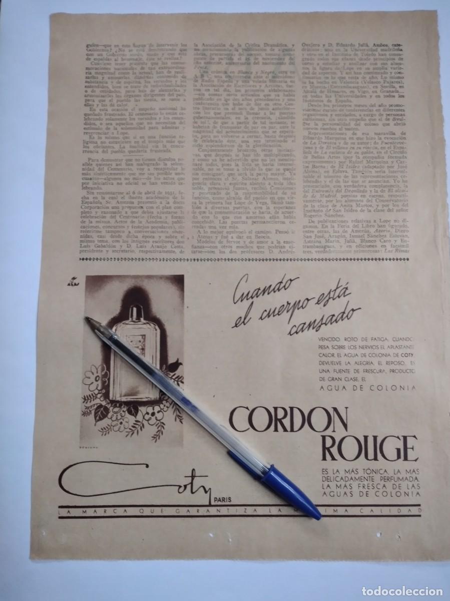 Collectionnisme Papier divers: CORDON ROUGE AGUA DE COLONIA PUBLICIDAD A&Ntilde;O 1935