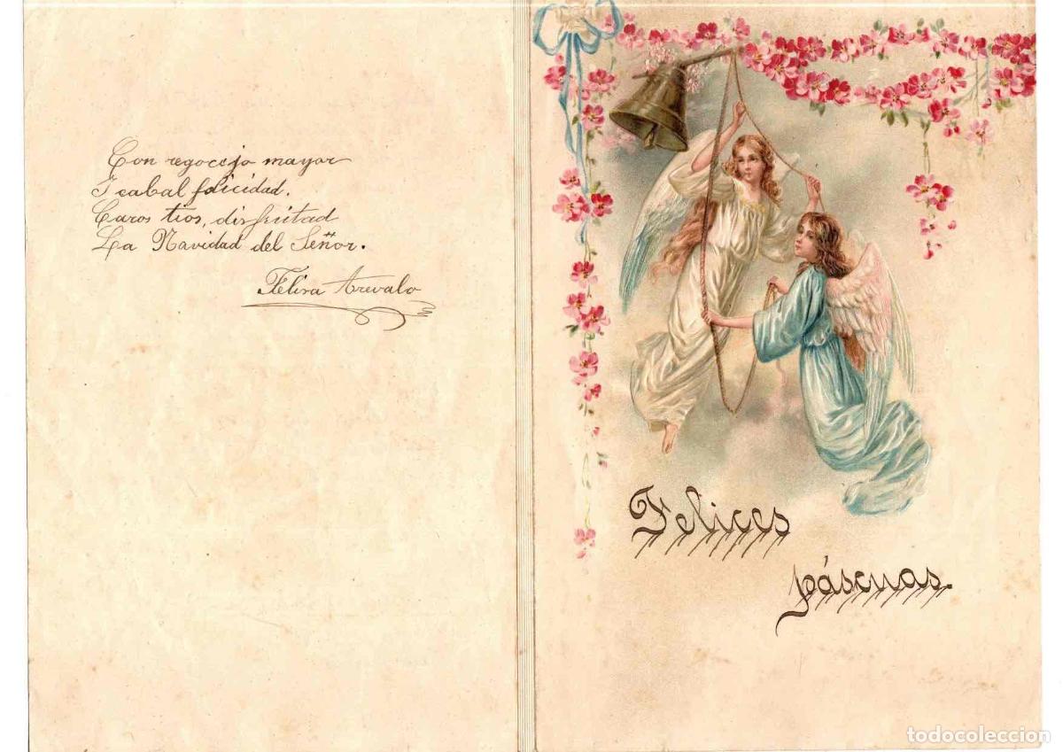 Sammelleidenschaft Andere Papierartikel: DIPTICO RELIGIOSO FELICES PASCUAS. CON POESIA MANUSCRITA. C. 1910