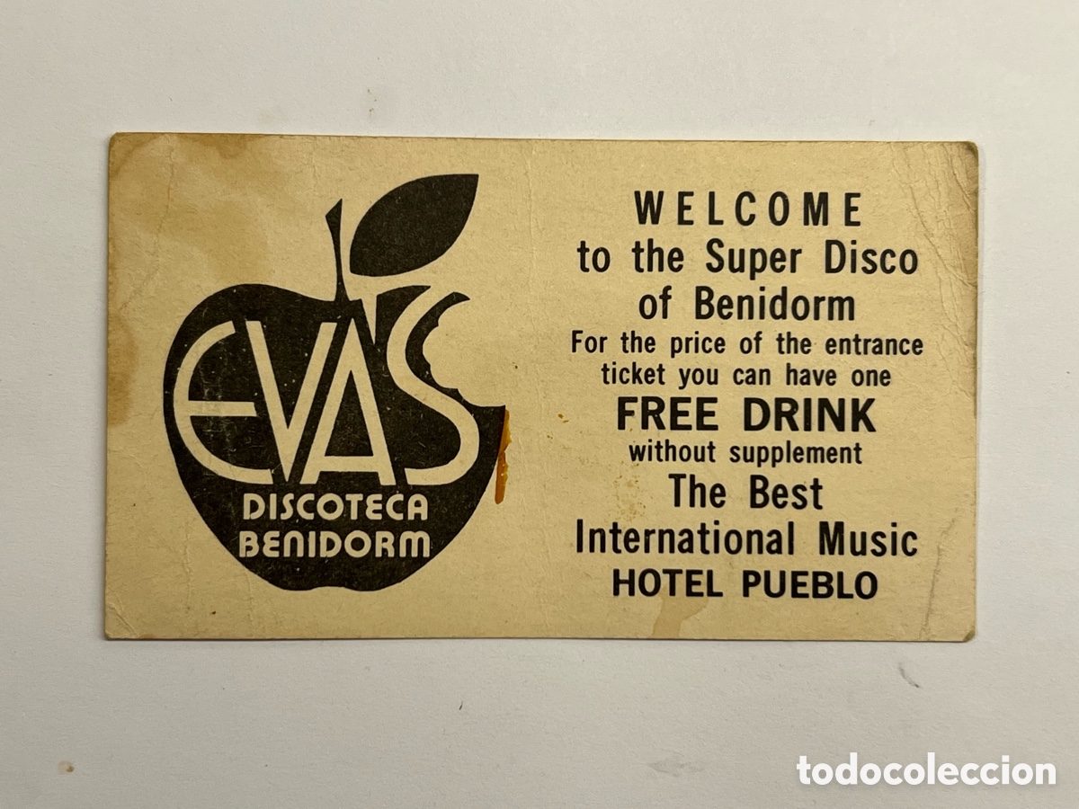 Otros Art&iacute;culos de Coleccionismo en Papel: FLYER BENIDORM DISCOTECA EVA. Invitaci&oacute;n.. . Ruta del Bakalao&hellip; L&aacute; Movida Valenciana&hellip; (h.1990?)