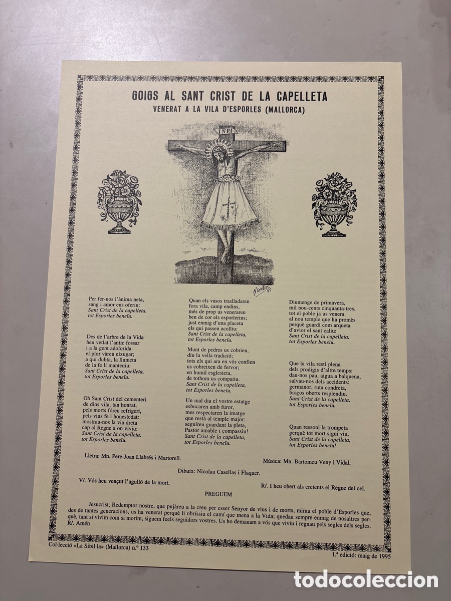 Otros Art&iacute;culos de Coleccionismo en Papel: GOIGS AL SANT CRIST DE LA CAPELLETA VENERAT A LA VILA D&rsquo;ESPORLES. MALLORCA.
