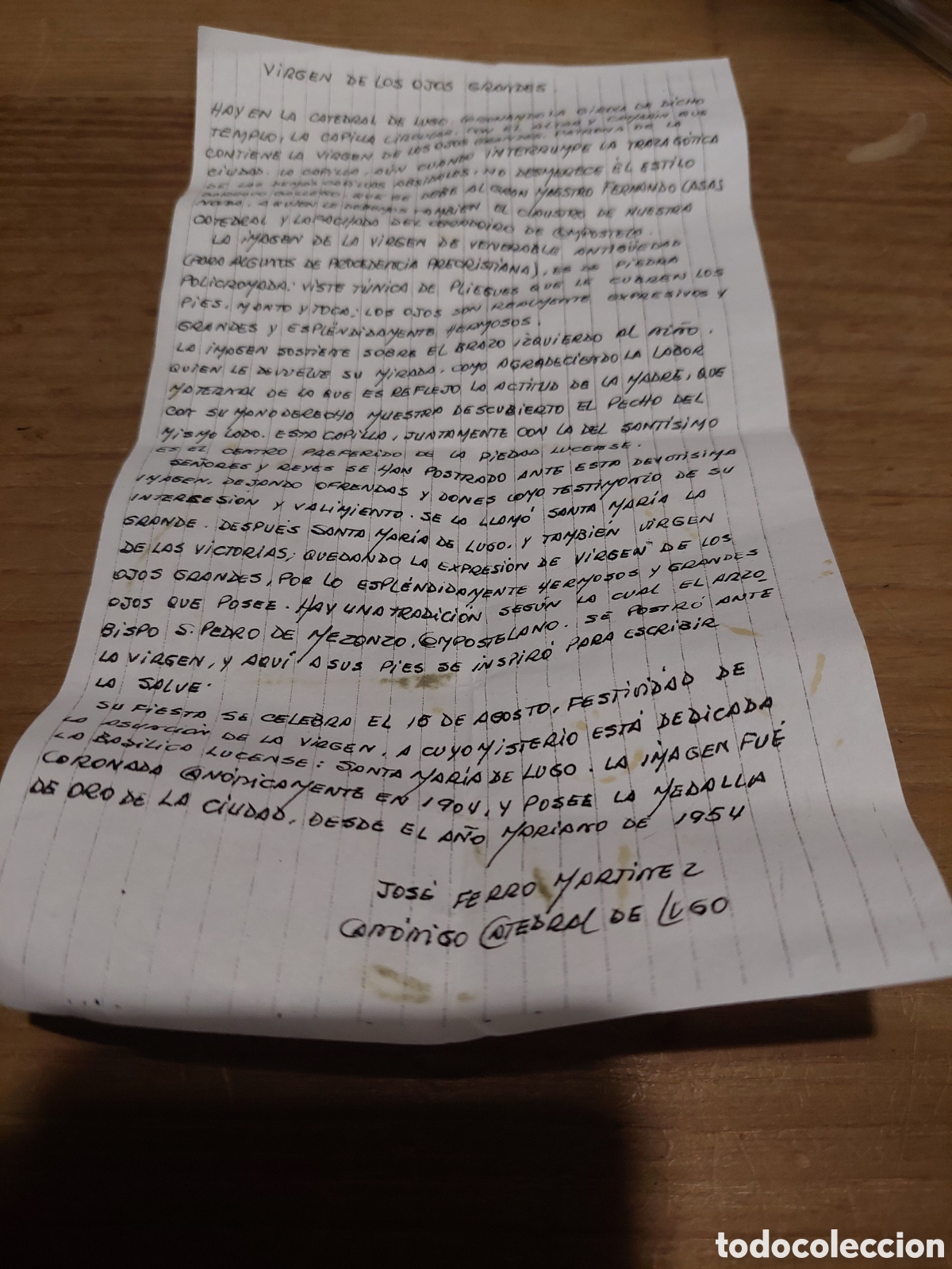 Collectionnisme Papier divers: Impreso lugo catedral virgen ojos grandes can&oacute;nigo catedral