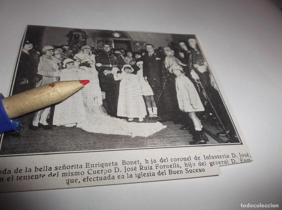 Otros Art&iacute;culos de Coleccionismo en Papel: RECORTE A&Ntilde;O 1929(MADRID)BODA,SRTA.ENRIQUETA BONET,HIJA CORONEL INFANTER&Iacute;A CON D.JOS&Eacute; RUIZ FORNELLS